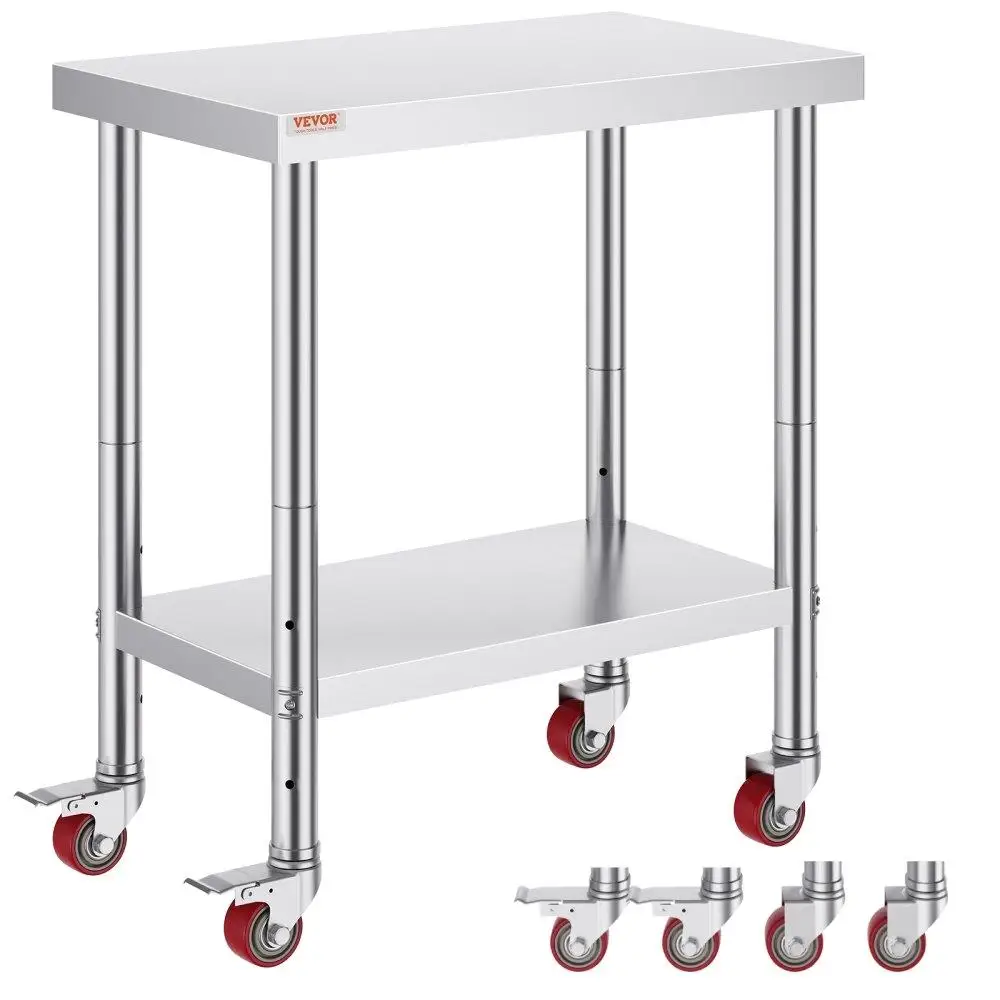 

30x18x34 Inch Stainless Steel Work Table 3 Adjustable Shelves Heavy Duty Commercial Prep 4 Wheels Brake