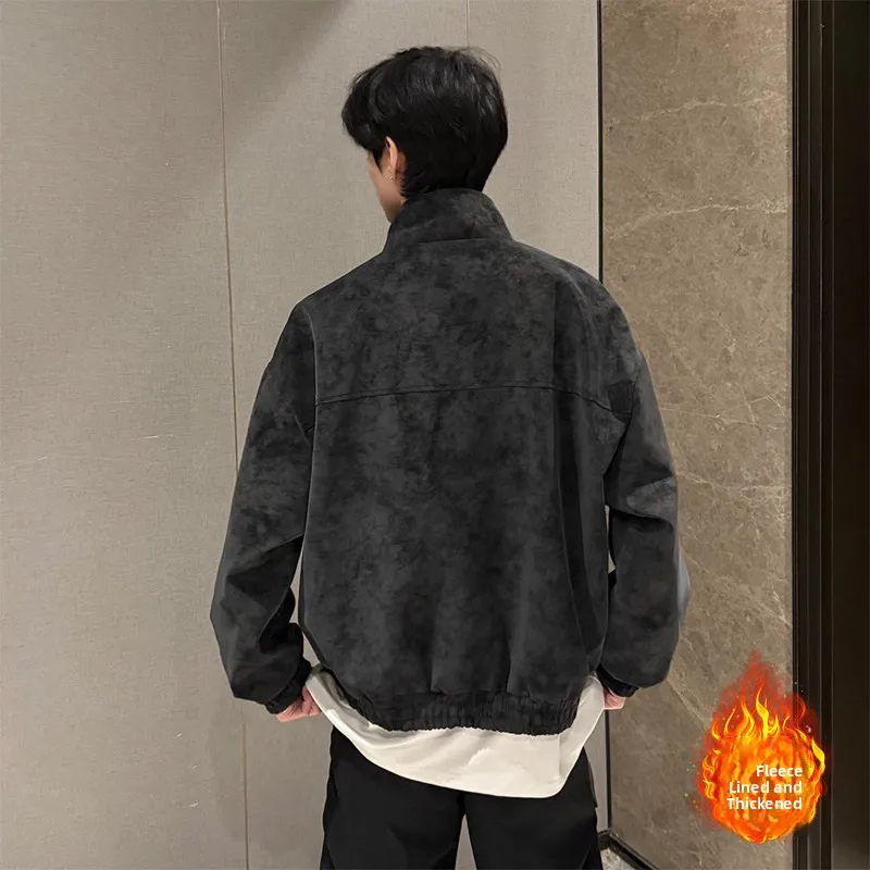 Easu NO LOGO FLUS Autumn Winter Dyed Leather Jaet Cotton Vest Fce Lined Warm Retro American Sle Youth Outerwear