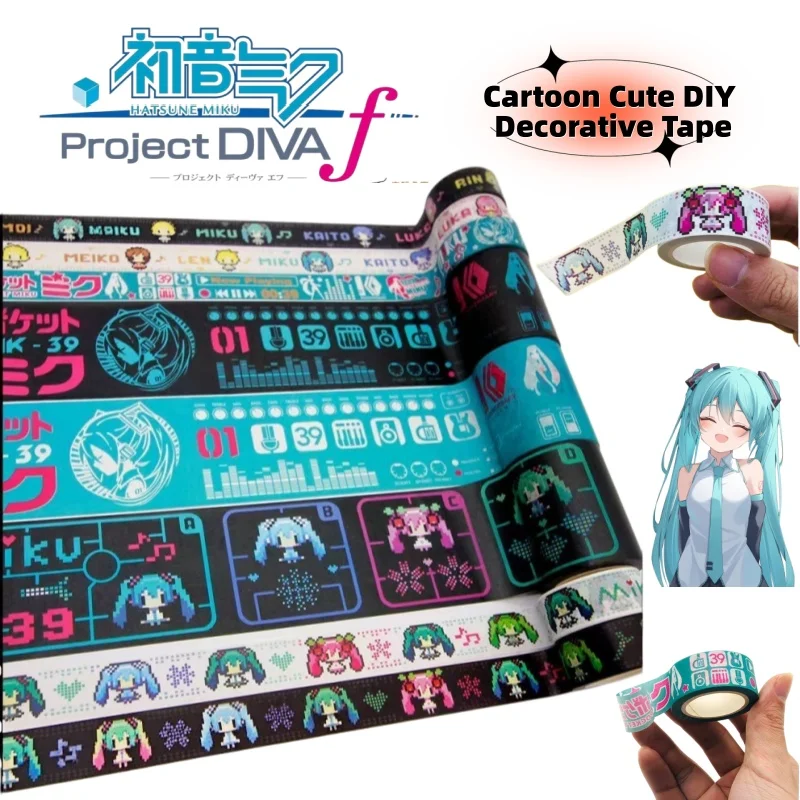 Hatsune Miku full set cartoon washi tape, two-dimensional room decoration, DIY suitcase tearable tape, MIKU journal stickers