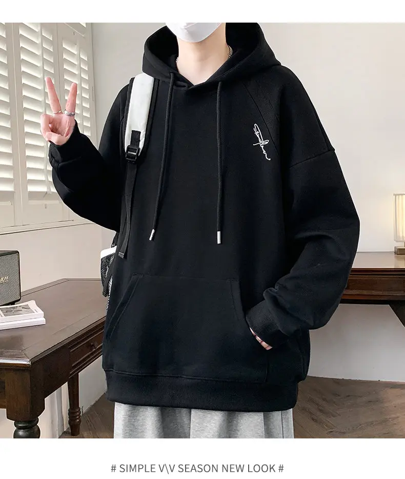 Lässige Herren-Baumwoll-Hoodies 2026 Frühling Herbst Kapuzenpullover Outdoor Einfarbige Kapuzenoberteile Kleidung Jugend Sportbekleidung Pullover – Detail 8