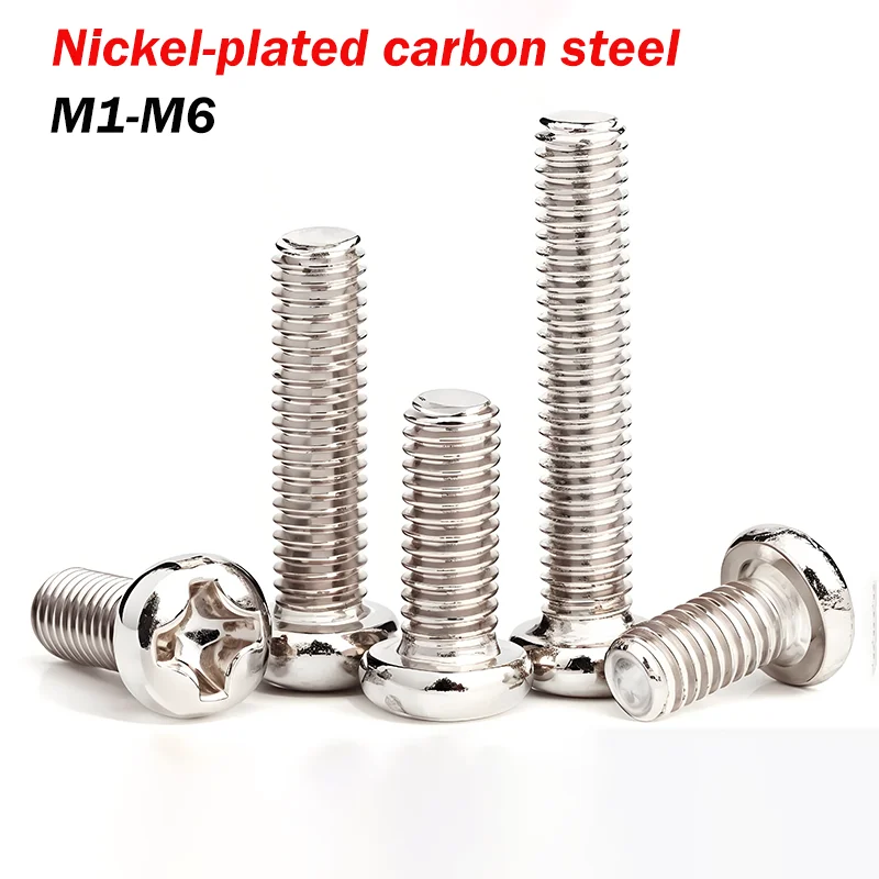 

M1 M1.2 M1.4 M1.6 M1.7 M2 M2.5 M3 M3.5-M8 Cross Phillips Pan Head Machine Screws Nickel-plated Carbon Steel TV Computer Bolts