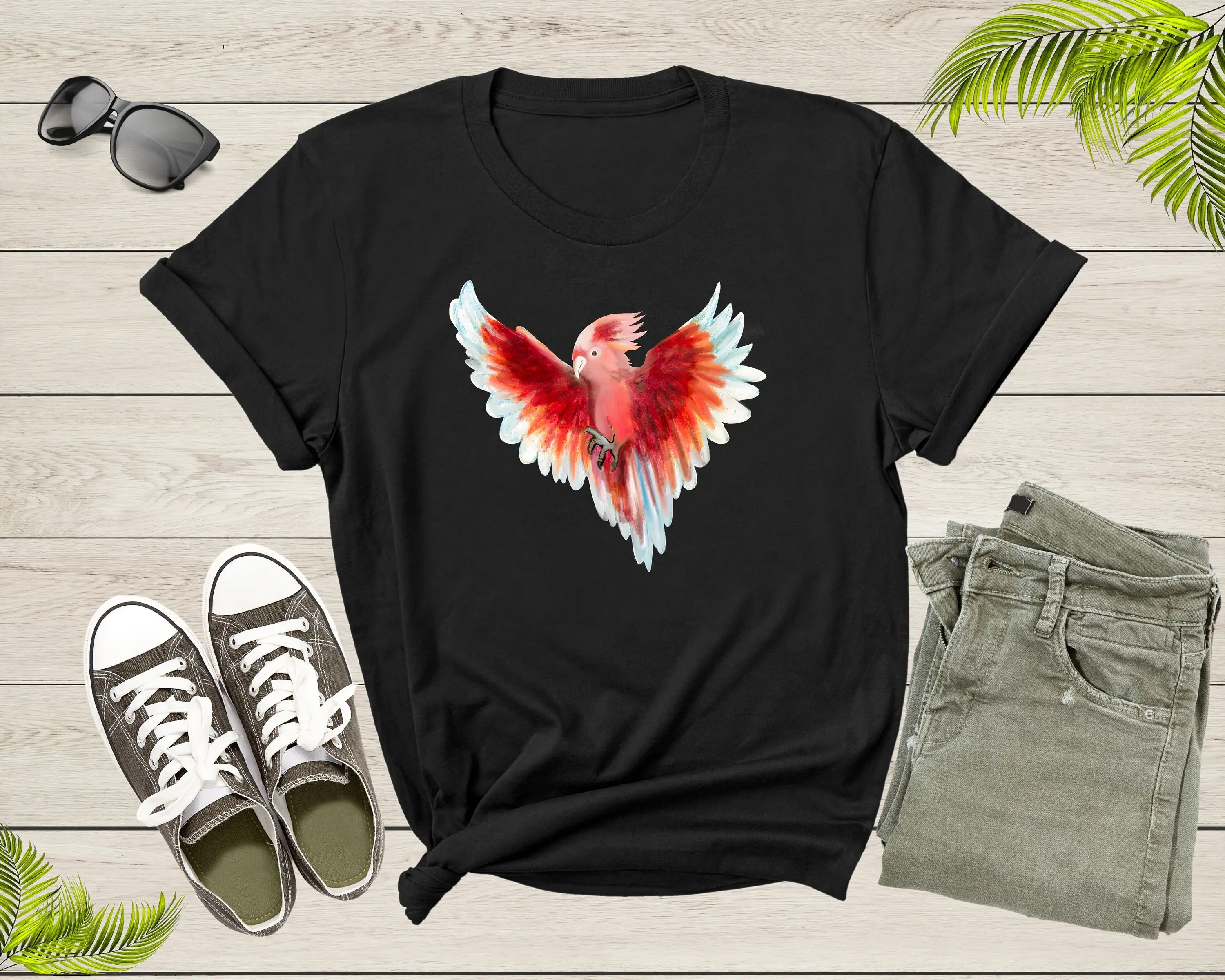 Flying Exotic Red Wildlife Bird Parrot Cockatoo Tropical T Shirt Animal Zoologist Lover