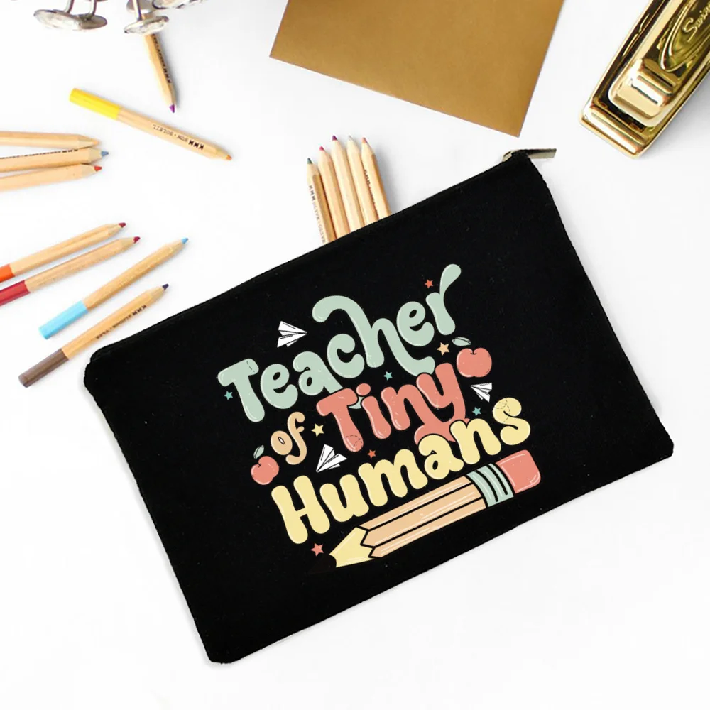 Teacher Flower Print Pencil Case Travel Makeup Bag School Stationery Supplies Storage Bags Wash Pouch Cosmetic Bags Teacher Gift