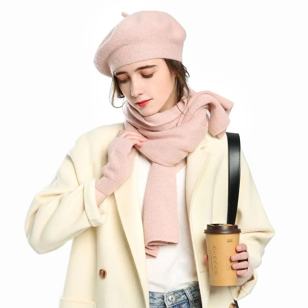 3pcs/set Warm Winter Cashmere Women Autumn Wool Half  Gloves Painter Hat Berets Hats Scarf Gloves Set