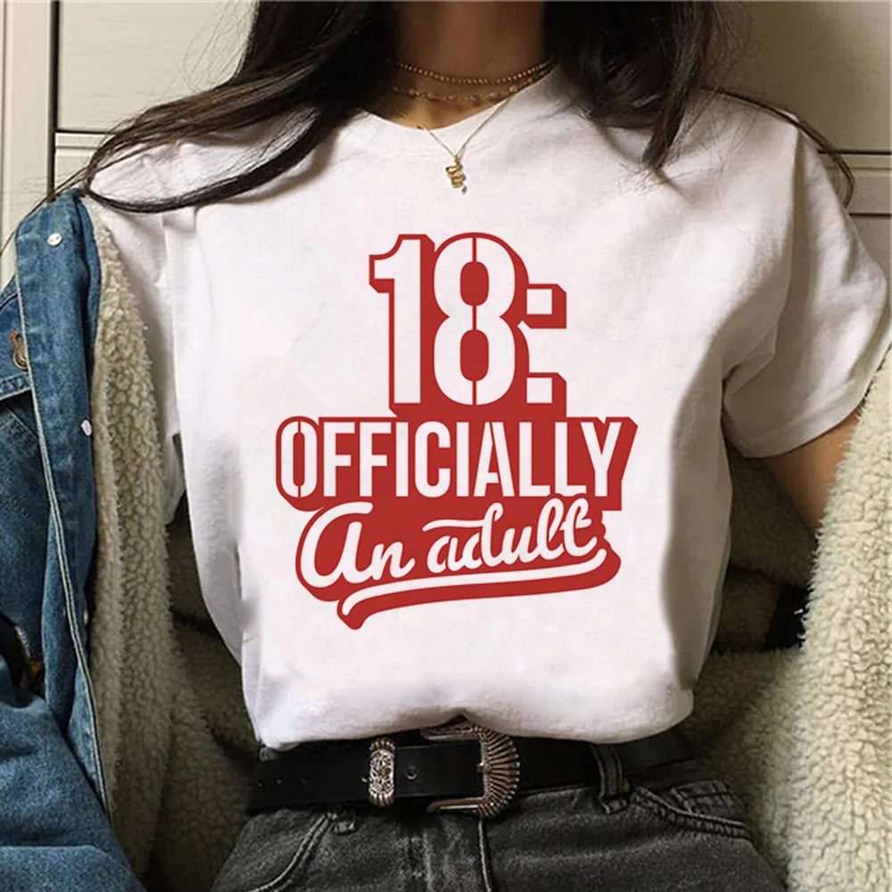 18歳の誕生日トップ,女性のための漫画のTシャツ,面白いグラフィックストリートウェア