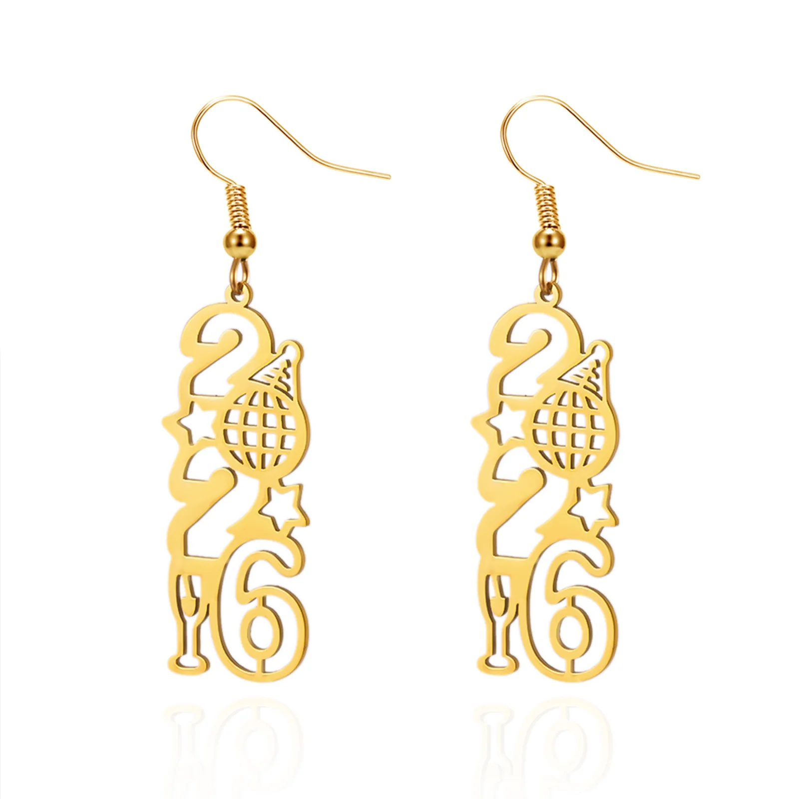 Nummer 2026 Neujahrsfeier-Ohrringe für Damen, Edelstahl, Schmuck, Accessoires, Geschenke – Detail 2