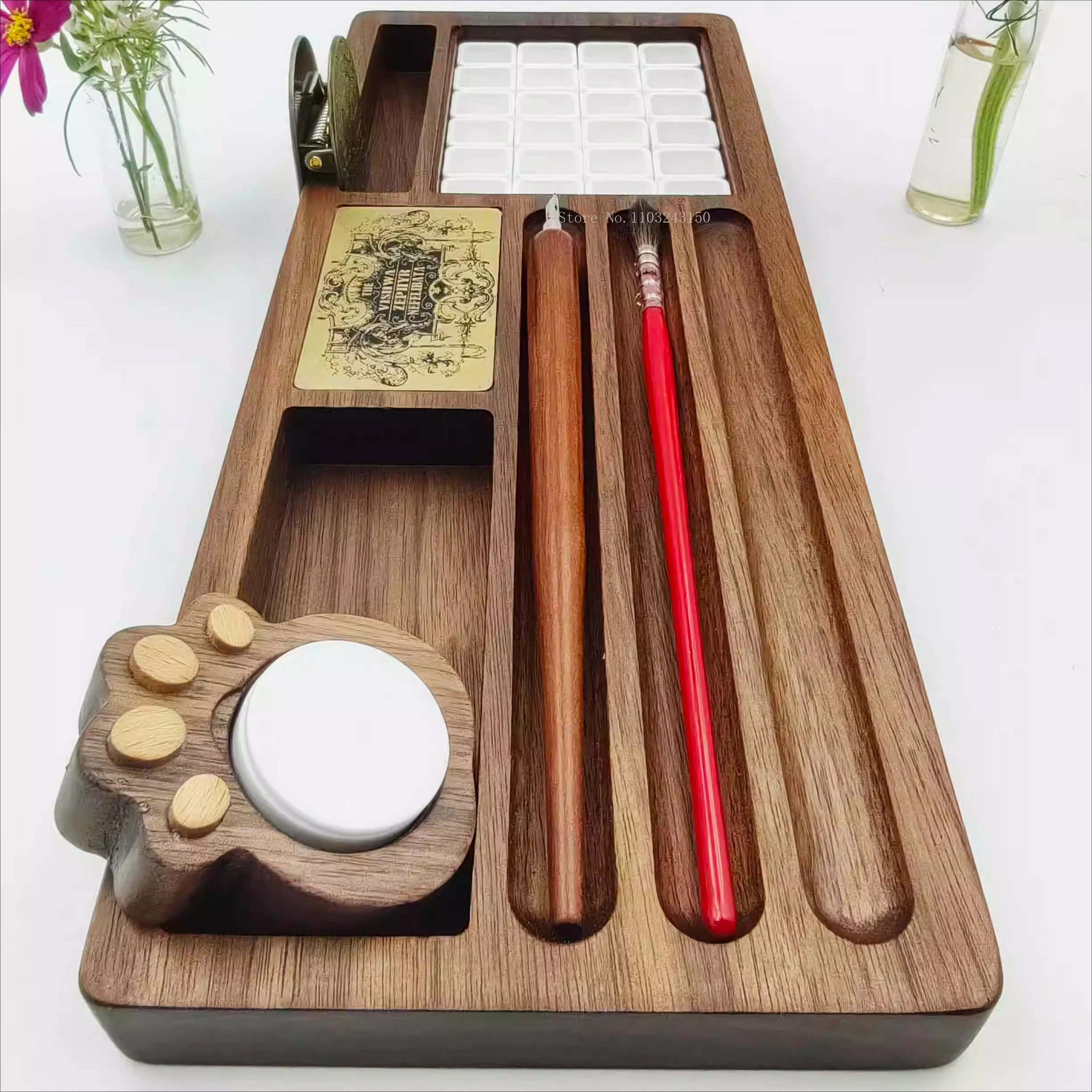 30.5cm Wooden Pigments Desktop Tray Art Tools Storage Rack Sketching Painting Water Color Sub-package Paintbrush Storage Plate