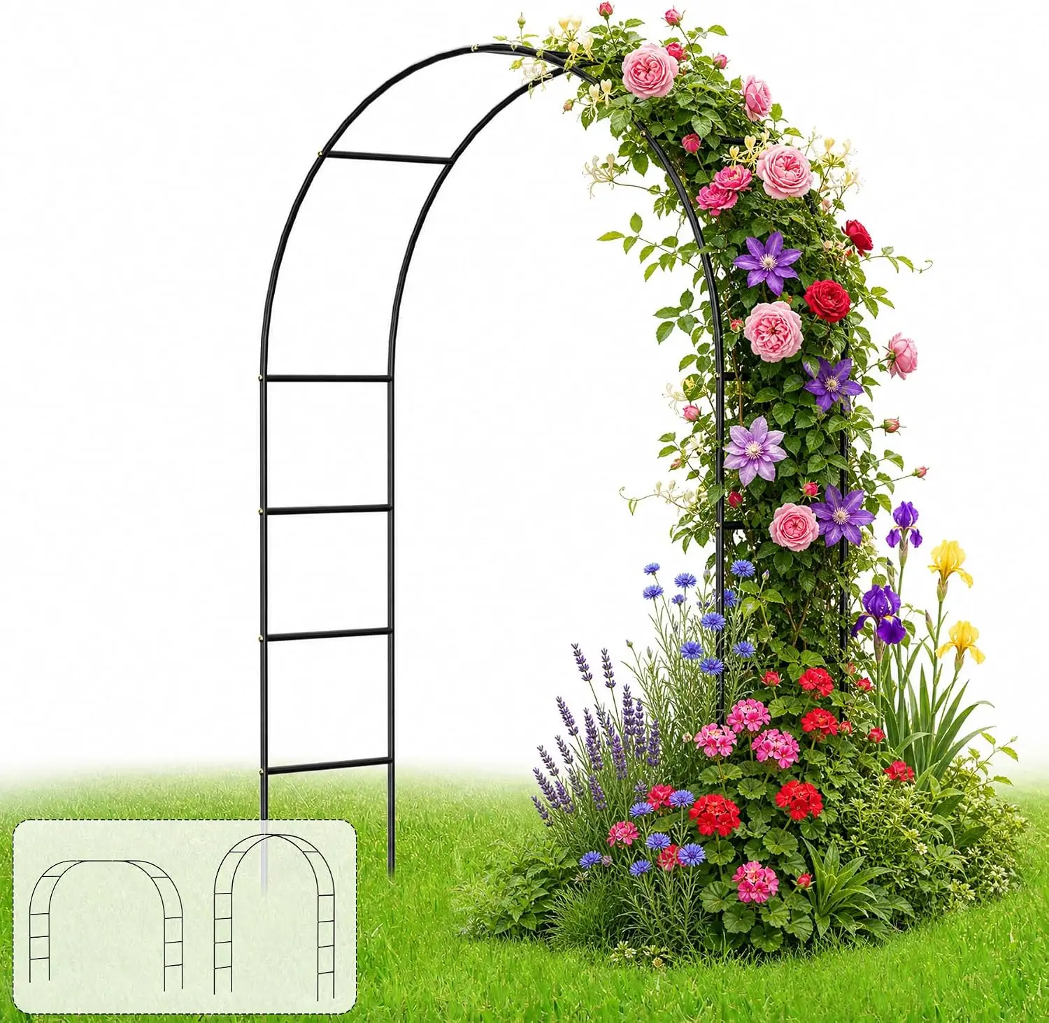 Gartenbogen aus Metall, 2,4M Garten-Torbogen Pulverbeschichteter Stahlrahmen für Pflanzen zur Unterstützung von Rosen, die Torbogen-Gartendekoration Schwarz 240 x 140 x 38 cm