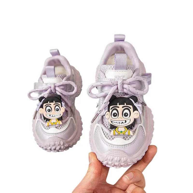 

Детские кроссовки NeZha на толстой мягкой подошве, лето 2021, детские кроссовки с сеткой, дышащие студенческие спортивные сандалии