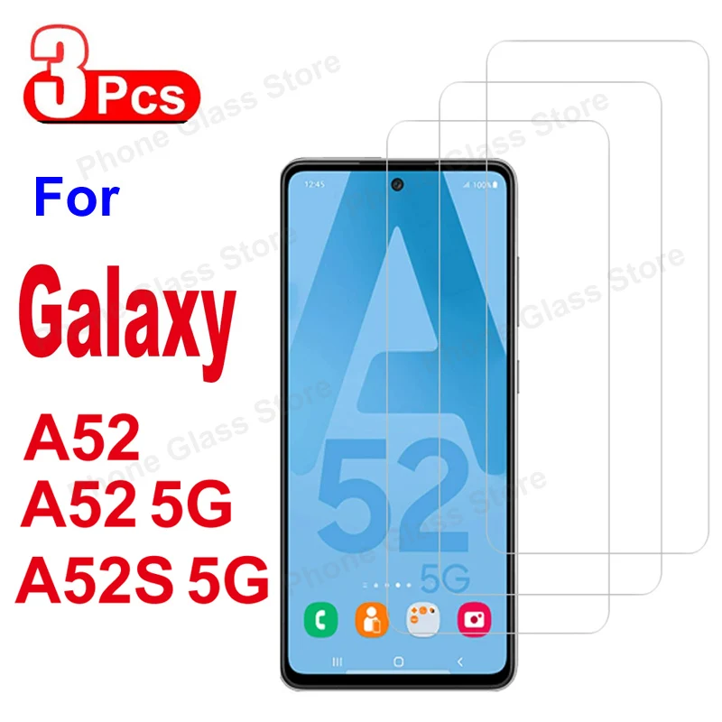 3Pcs Screen Protector Glass For Samsung Galaxy A52 A52S 5G Tempered Glass Film HD Crystal Clear 9H High Aluminum Anti