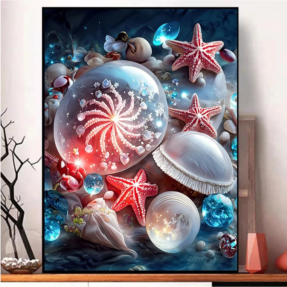 5D Diamond Embroidery Shell Pearl Diamond Painting DIY Full Shell Seaside Scenery Mosaic Art Beautiful Beach Conch Creative Y634