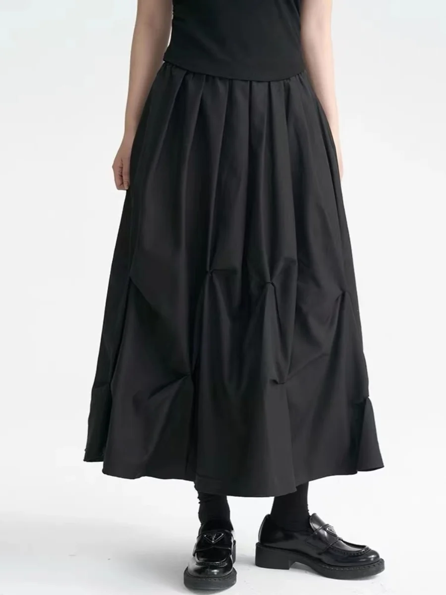 

k Sle Skirt Women's Spring Summer Bla Pleated Skirt A-Line Low Waist Midi Skirt Pure Color Other Material 00%