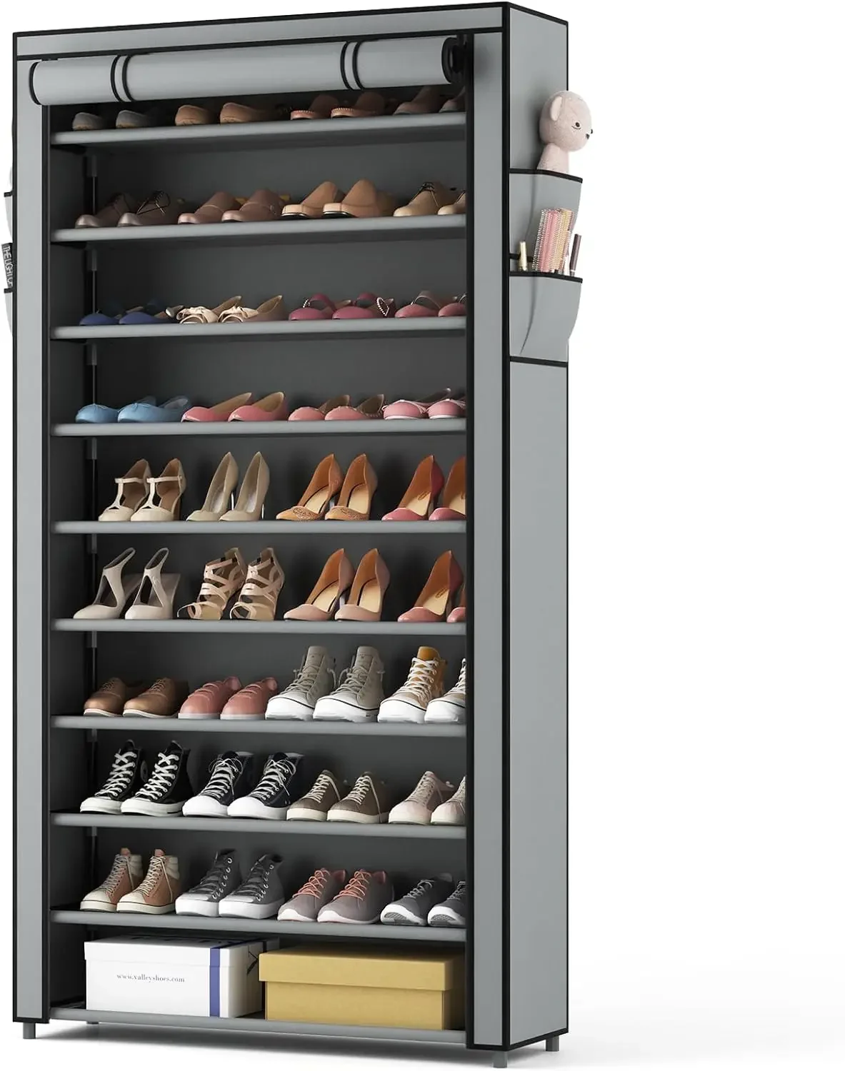 Shoe Rack with Covers, Stackable 10 Tier Tall Shelf Storage 50-55 Pairs Shoes and Boots Large Capacity Vertical Rack