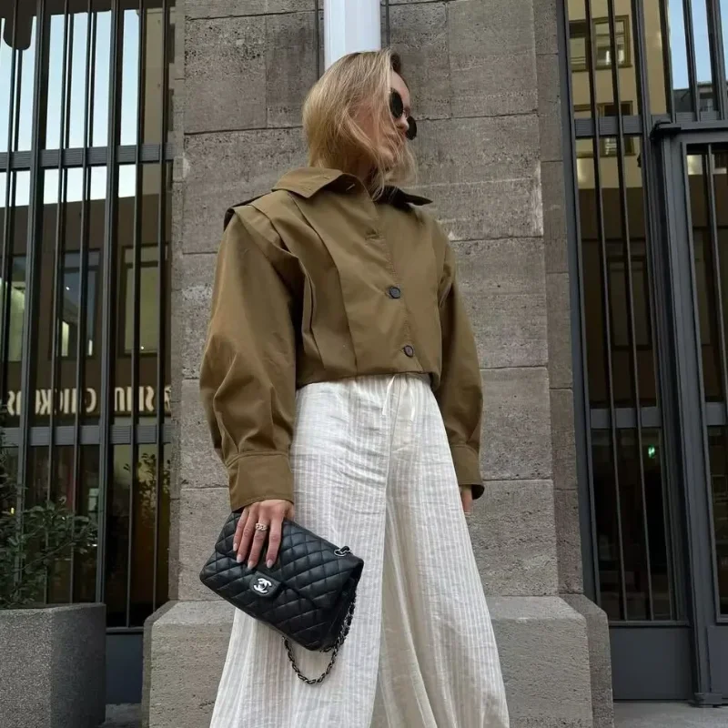 

Vintage Casual-chic Trench Coat Loose Label Jacket Fashionable Versatile Trendy Timeless Short Outerwears Women Fall Streetwear