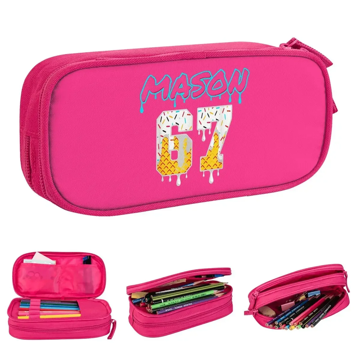 Six Seven Ice Cream Drip Sport 67 Fun Mason Meme Pencil Cases Pen Bags Kids Large Storage School Supplies Gift Pencil Box