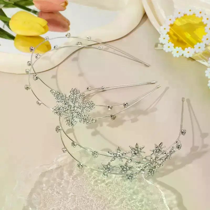 

Fashion Luxury Snowflake Rhinestones Hairbands Sweet Double-layered Hollowed-out Star Headband Bridal Wedding Hair Accessories