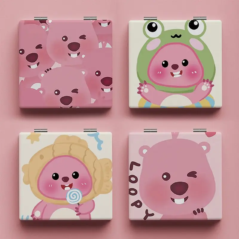 Wholesale 2026 New Cute Beaver LOOPY Cartoon Portable Makeup Mirror Creative Outdoor Portable Handheld Folding Mirror for Girls