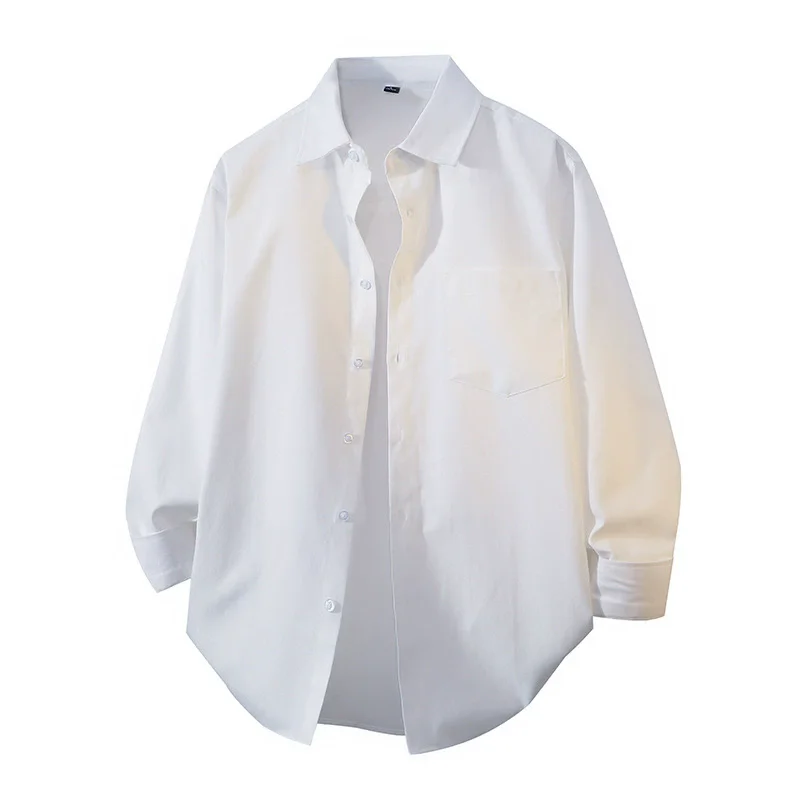 Autumn Long-sleeved Shirt Men's Casual Shirts Retro Commuting Solid Color Lapel Black Shirt Male Loose Tops XXXL Overshirt