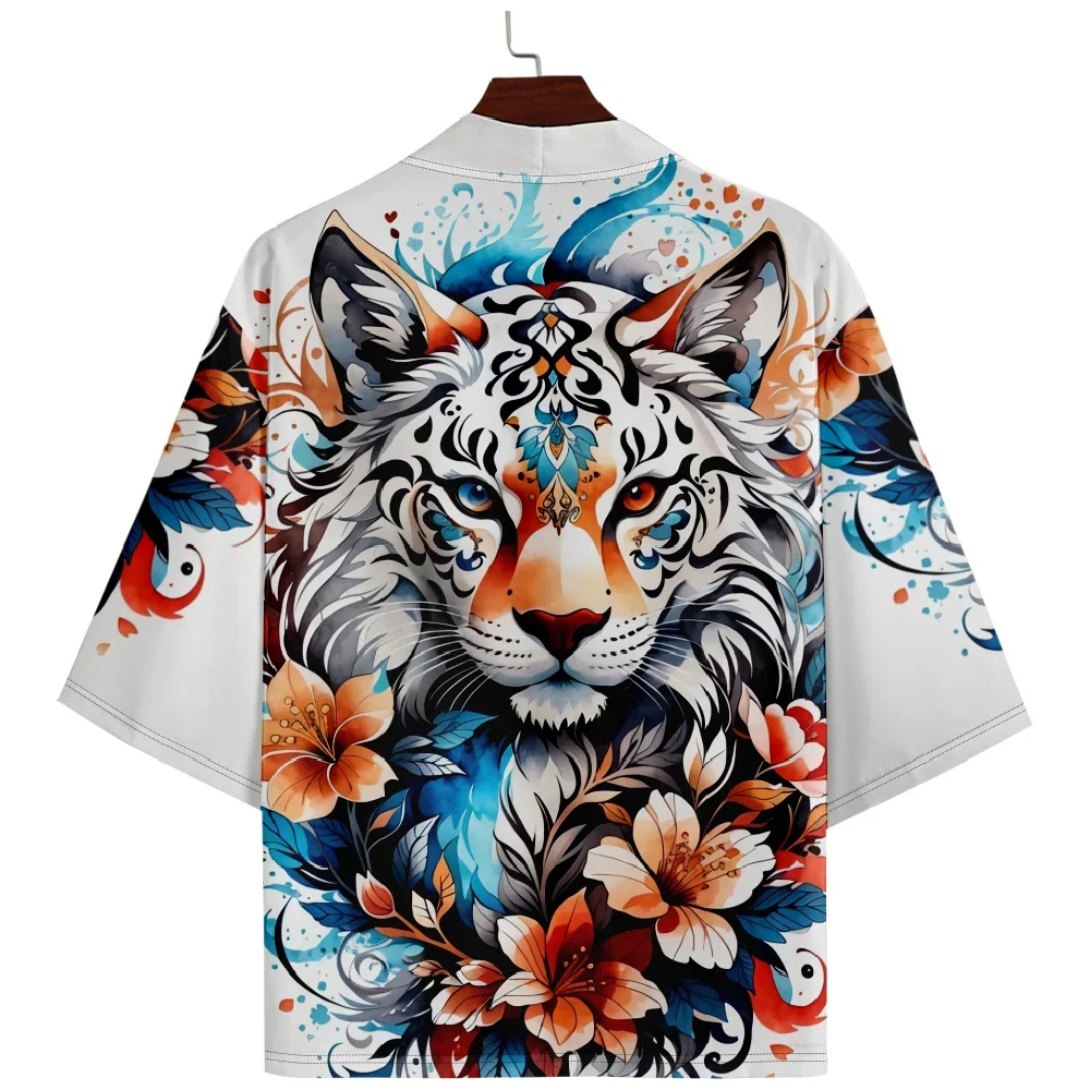 Summer Beach Casual Oversized Cardigan Haori Women's Traditional Clothing Japanese Style Tiger Print Kimono Men Cosplay