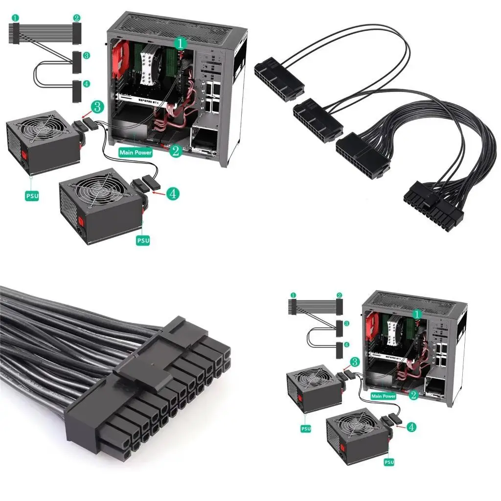 

31BA 24 Pin Male 1 to 3 Port Female Power Supply Cable Sync Splitter for 24 Pin 20 Pin Motherboards Accessories