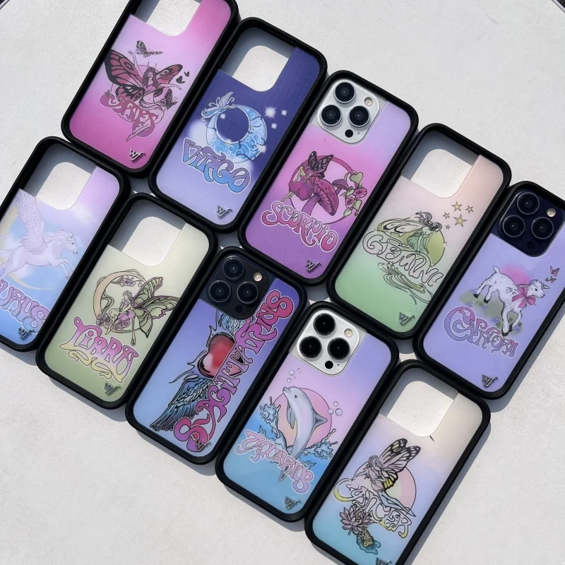 Wildflower the Zodiac wf Girl Phone Case for iPhone 12 13 14 15 16 Pro Max Plus Gemini Leo Sagittarius Pisces Libra Cover Coque