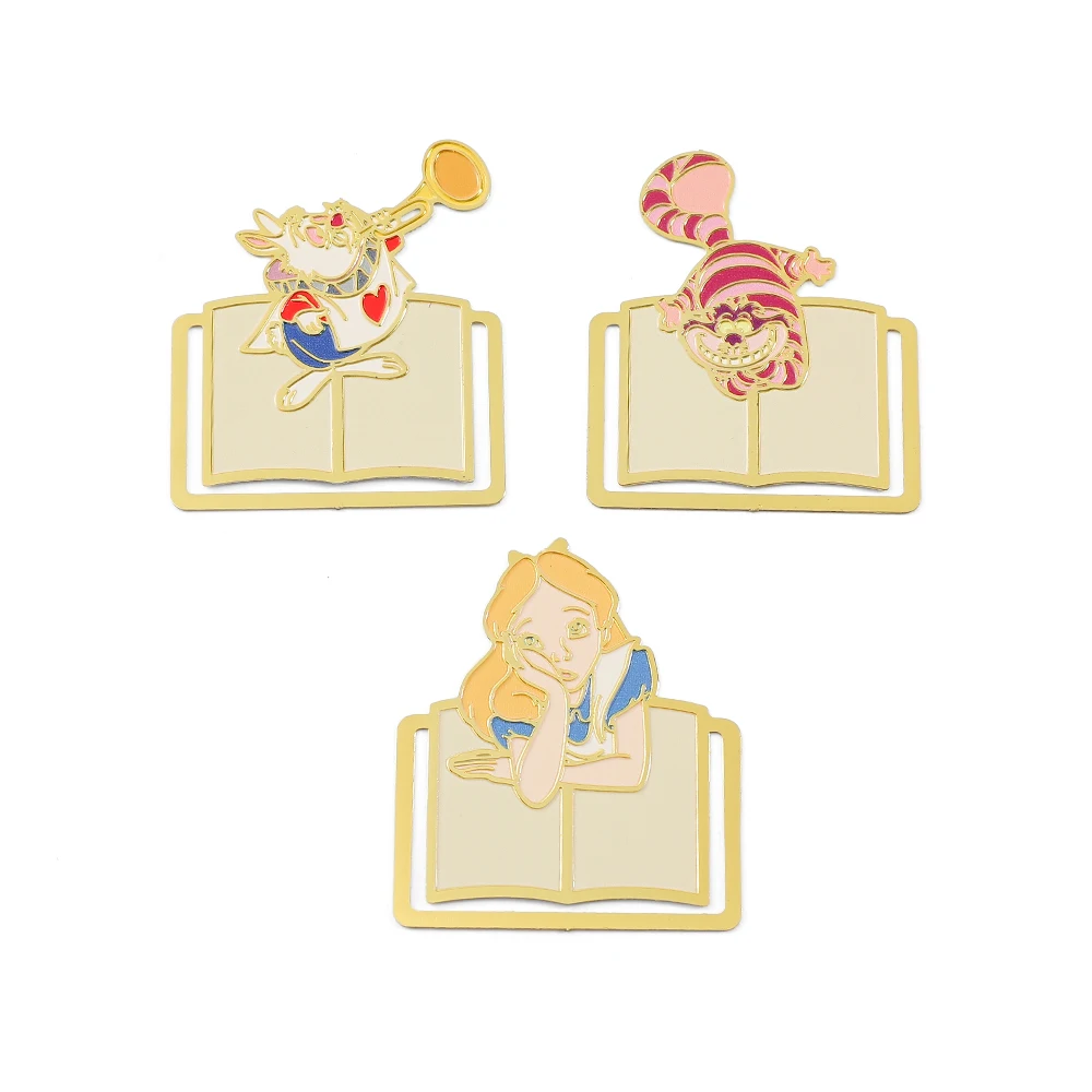 Alice in Wonderland Metal Bookmark Cheshire Cat Alice Princess Disney Book Page Clips Mark Reading Supplies Fans Birthday Gifts