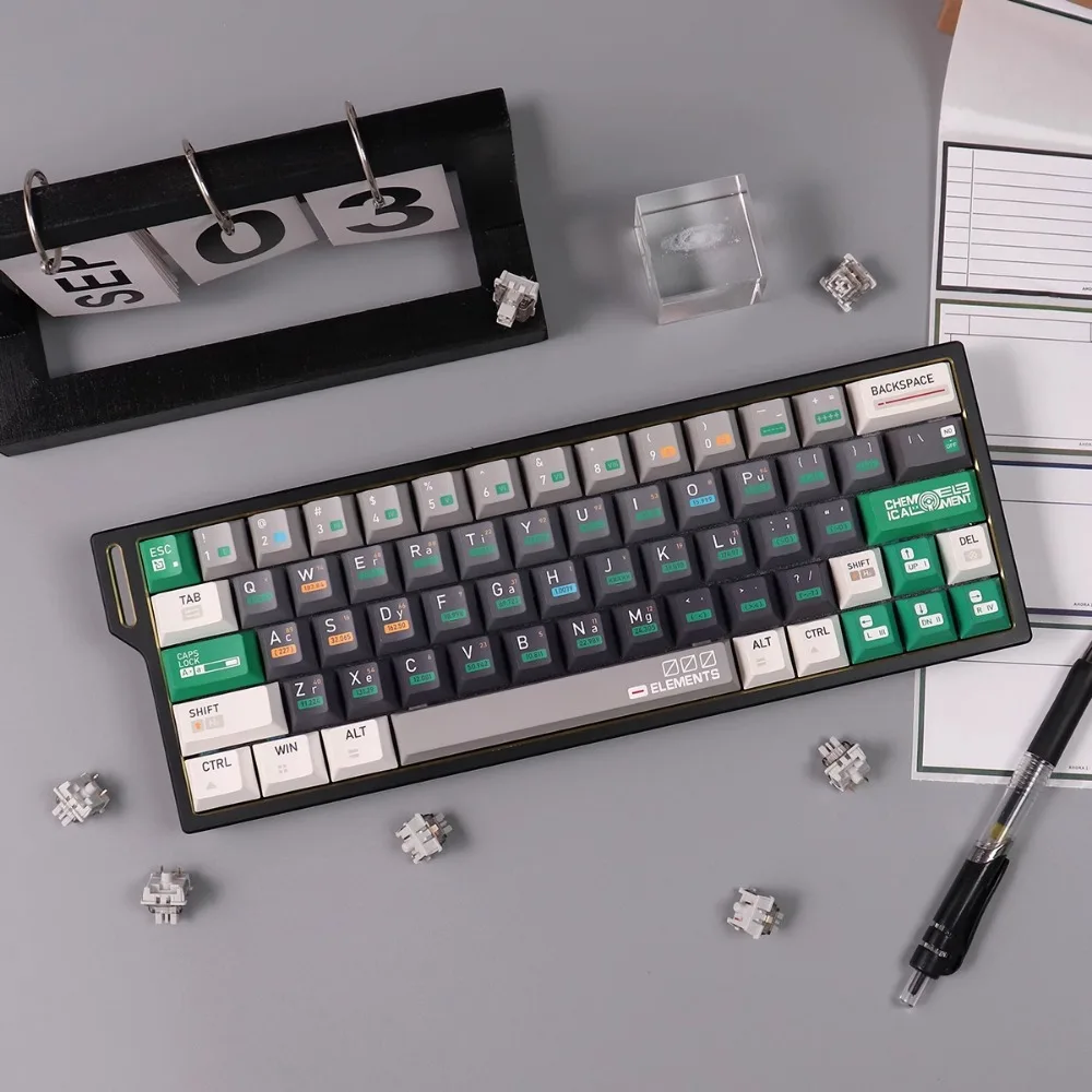 Química Tema Keycap Set, Cap Teclado personalizado, Perfil Cereja Rosa, Teclado mecânico, 129key, PBT, Custom, 003