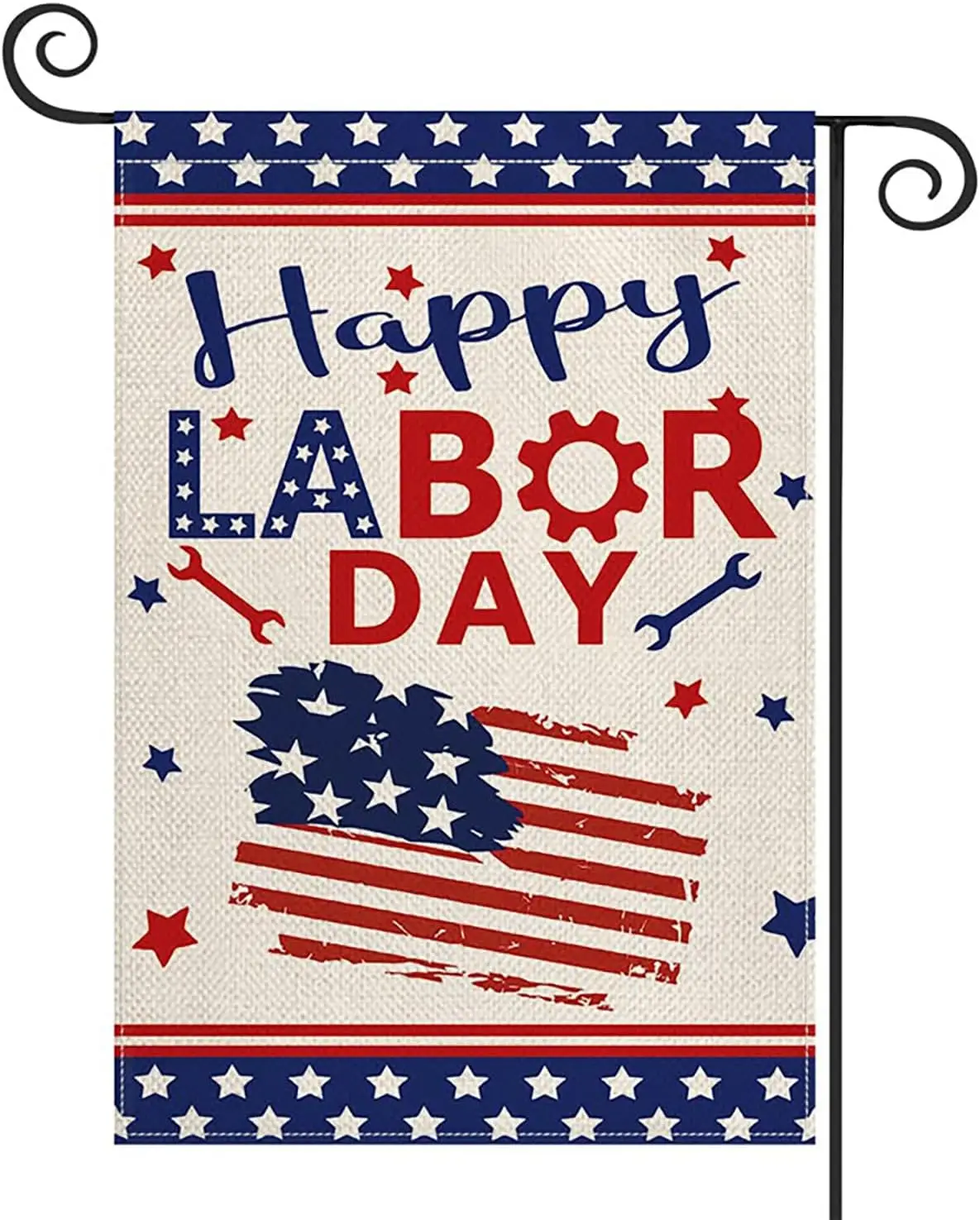 Happy Labor Day Garden Falg Double Sided, Printed Working Tools Patriotic USA Falgs Five Stars for Celebrate Labor Day Decor IIC