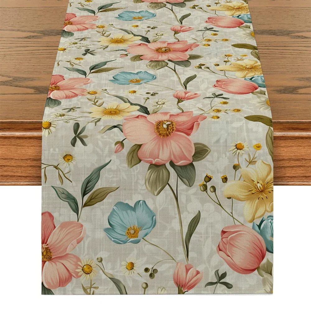 Plant and Flower Table Runners Dining Table Decorations Kitchen Supplies Watercolor Daisy Tulip Table Runners Party Outfits