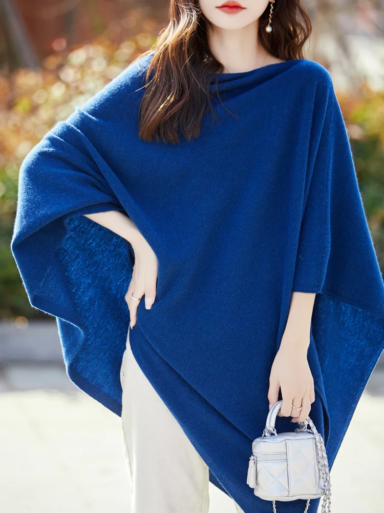 Autumn Winter Women\'s Shawls Sweater Solid Cashmere Pullover 100% Merino Wool Knitwear Warm Loose Grace Fashion Clothing Tops