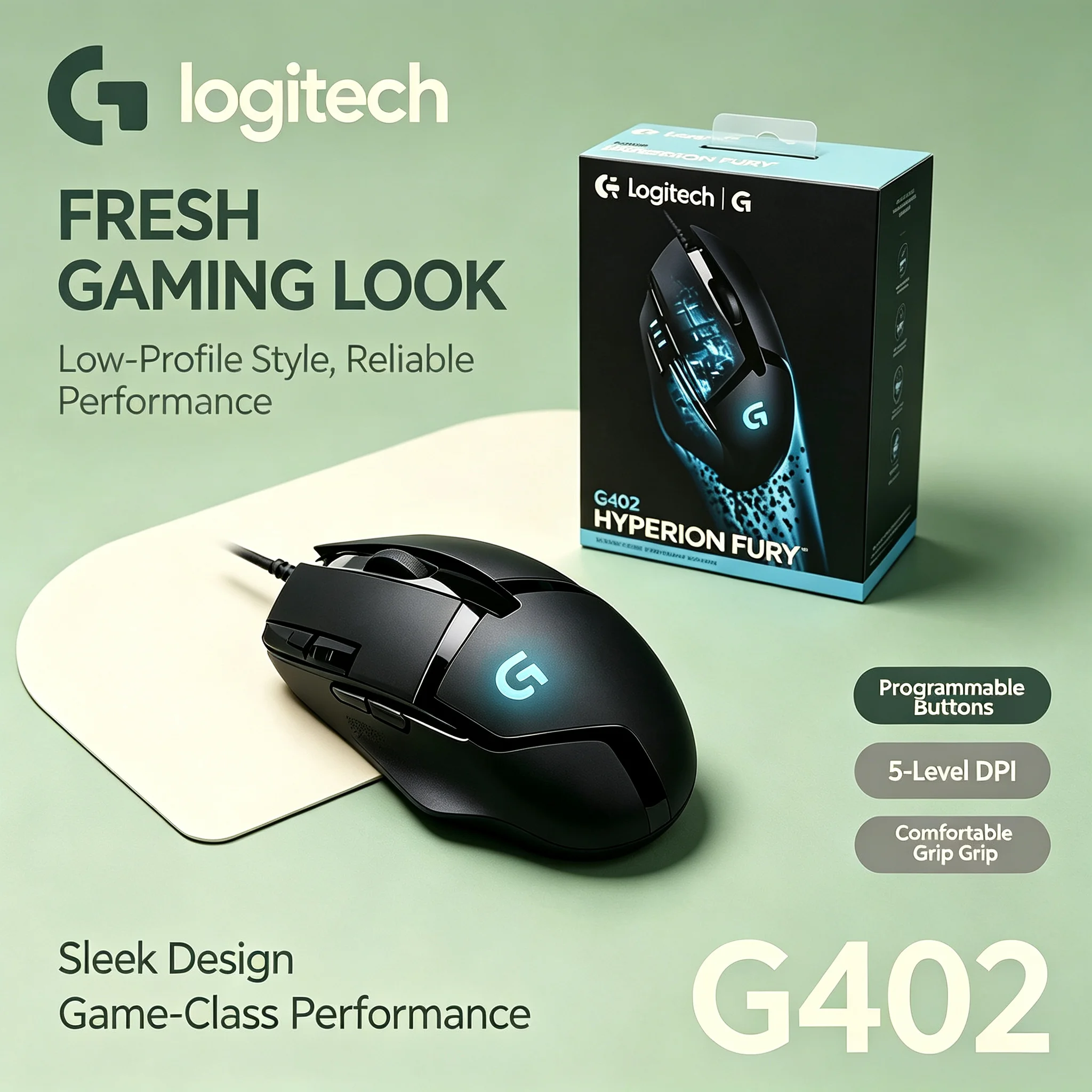 Original Logitech G402 Hyperion Fury Wired Mice 8 Programmable Buttons RGB Ergonomic For PC Gaming