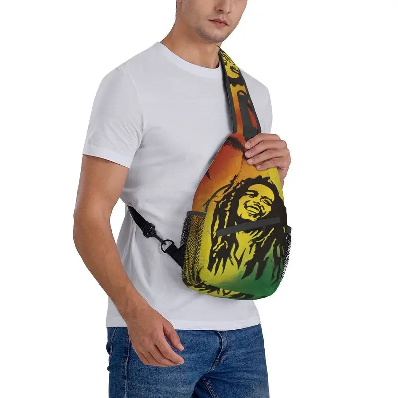 Mochila masculina crossbody sling, bolsa de ombro personalizada para ciclismo, mochila de acampamento, Kingston Reggae Rock Bob Marley