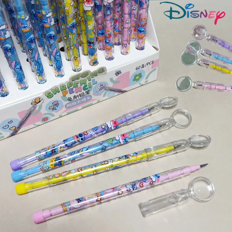 1/6Pcs Disney Stitch10 Pencil Tips No cutting Pencil Extensible Pencil Writing magnifier Student School Supplies Pencils Gifts