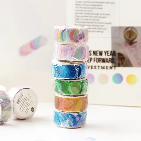 100pcs/롤 다채로운 폴카 Washi 종이 콜라주 라운드 스티커 테이프 도트 장식 핸드 계정 스티커