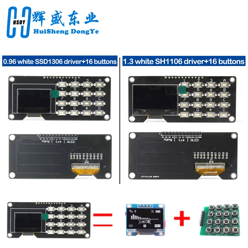 Display OLED da 0,96 /1,3 pollici SSD1106 SSD1315 con tastiera 4x4 Modulo display pulsante 16P Modulo schermo per arduino