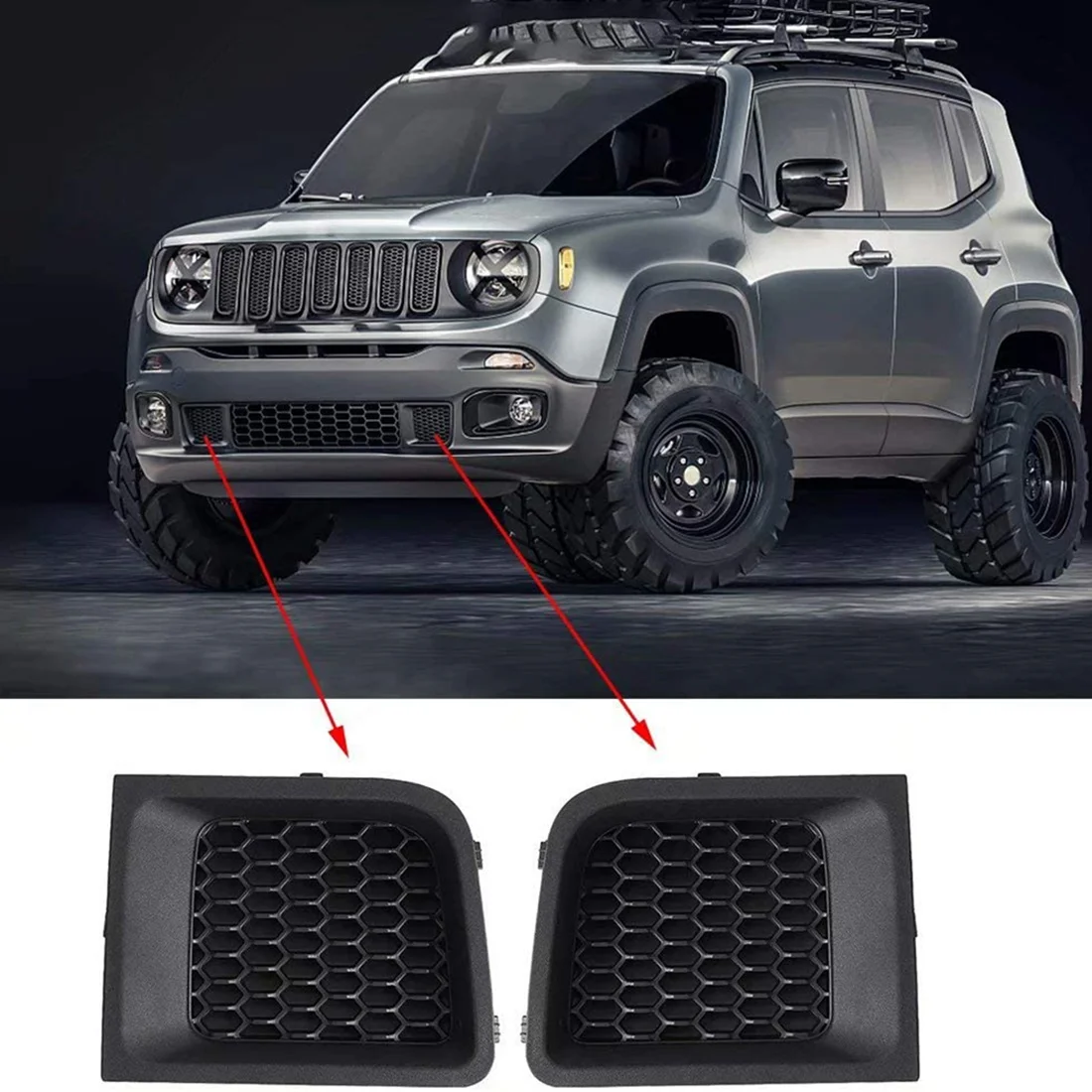 Pare-chocs avant de voiture pour Jeep Renegade, grille inférieure, insert de calandre, couvercle de lunette, garniture, 735618579L, 735618580R, 2015-2017