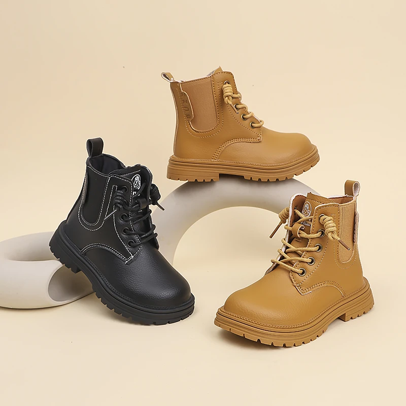 

Children's Autumn Winter Leather Boots 2025 New Midsole Kids Shoes Side Zipper Boys' Girls' Fashionable Botas Sizes 26-37