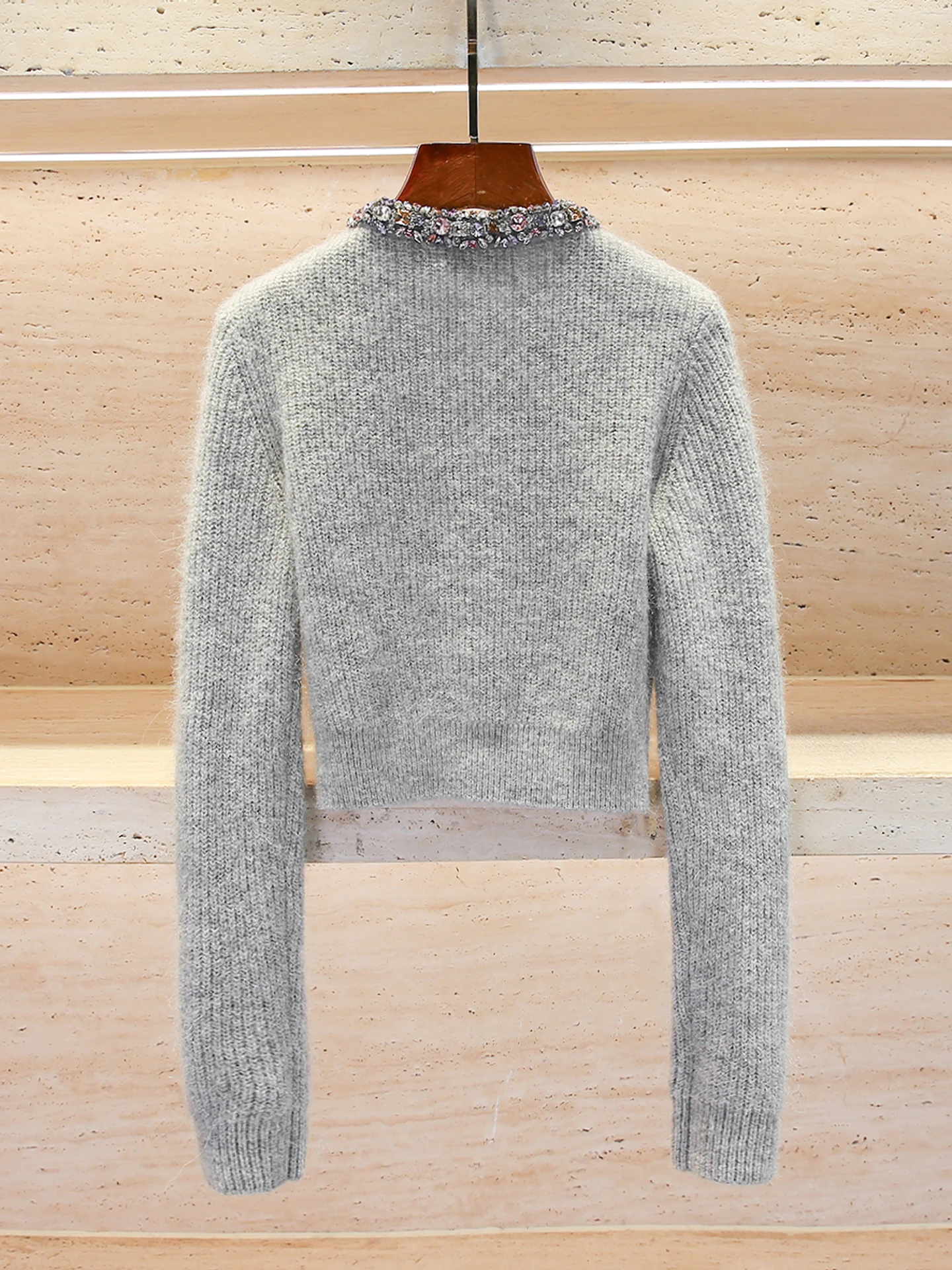 Cardigan lavorato a maglia da donna premium ort Sve rotondo Ne Color Diamond Embellished Commute Sle Comodo tessuto morbido