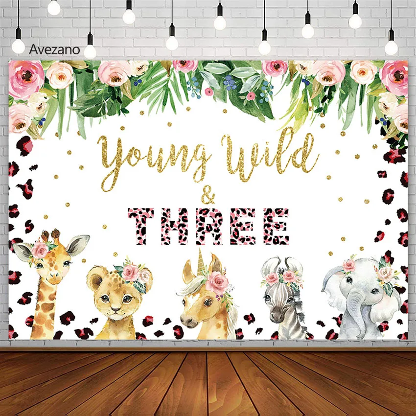 Avezano Backdrop Photography Young Wild Animals Safari Jungle Child Kids 3rd Birthday Party Decor Background Photo Studio Banner