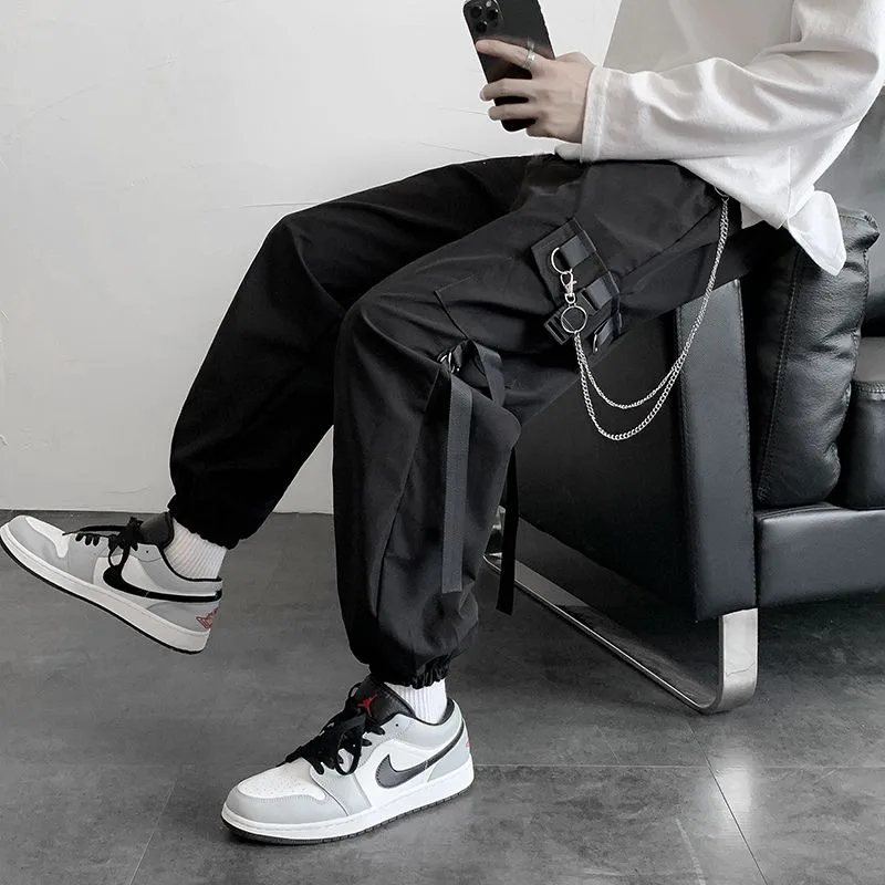 Gothic Women Cargo Pants Black Joggers High Waisted Harajuku Harem Pants Punk Goth Techwear Chain Trousers Female Hip Hop