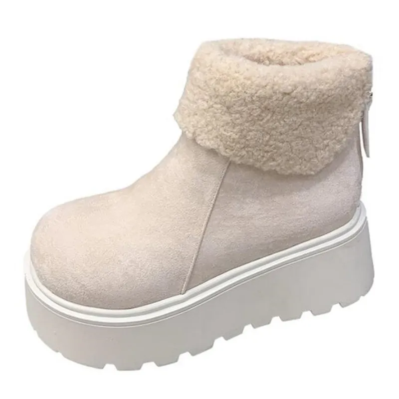 

New Platform Womens Snow Ankle Boot Suede Mid Heel Cotton Shoes Short Plush Warm Boots Trendy Winter Casual Boots Botas De Mujer