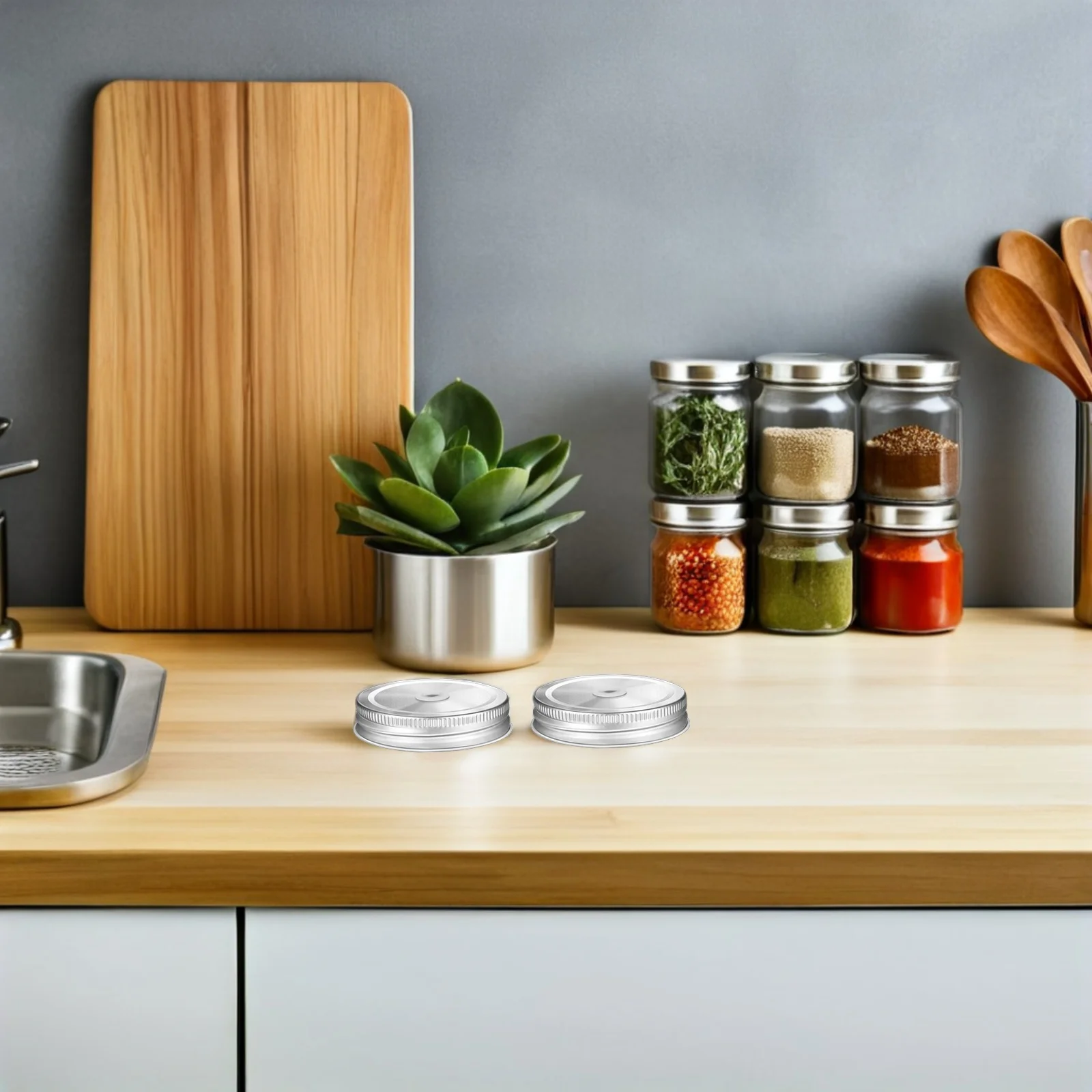 

2Pcs Stainless Steel Canning Lids with Straw Holes Airtight Storage Tank Lid for Soft Drinks Tea Coffee Juice Jar Straw Lids