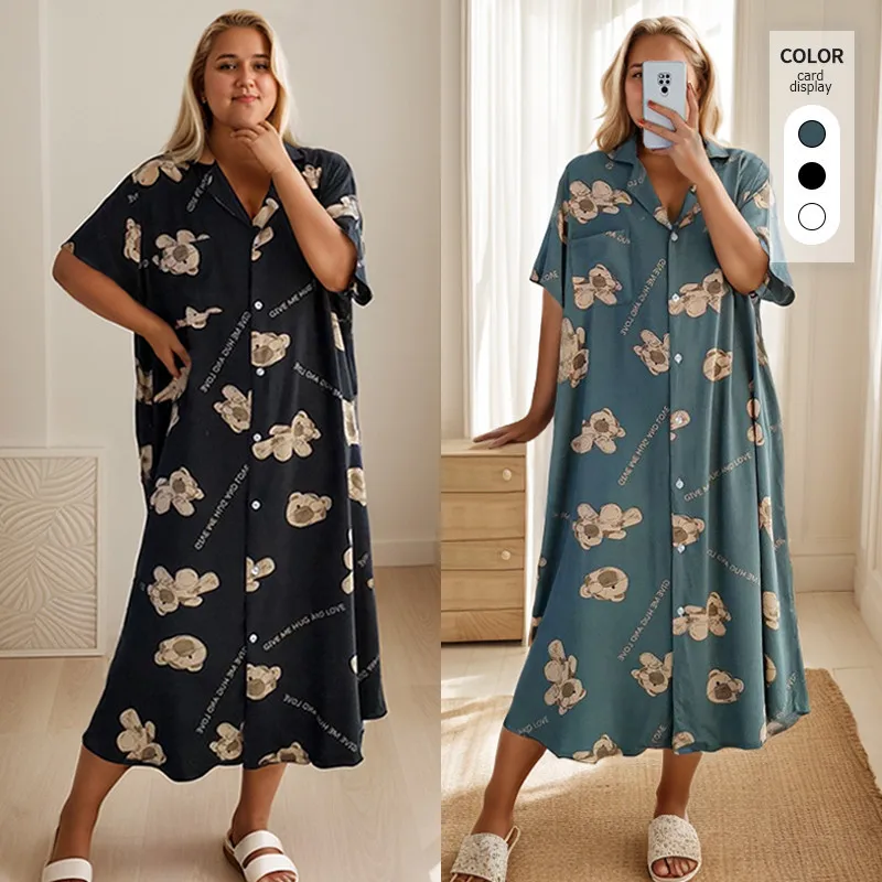 

【Plus Size】(40-150kg) Women oversized pajamas loose long style short sleeve t shirt night dress 100kg Could Wear