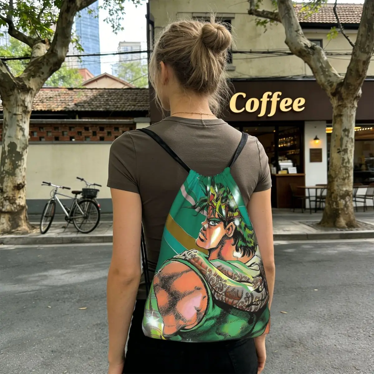 Jojo Bizarre Adventure Joseph Joestar Anime Backpacks Portable Drawstring Bags Shoes Bag Book Bags for Travel School