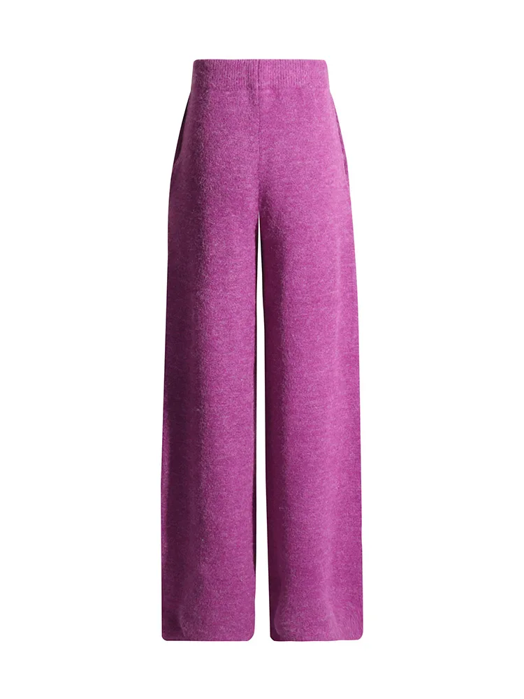 TWOTWINSTYLE Solid Elegant Two Piece Set For Womwn O Neck Sleeveless Long Sweater High Waist Casual Pant Minimalist Sets Female