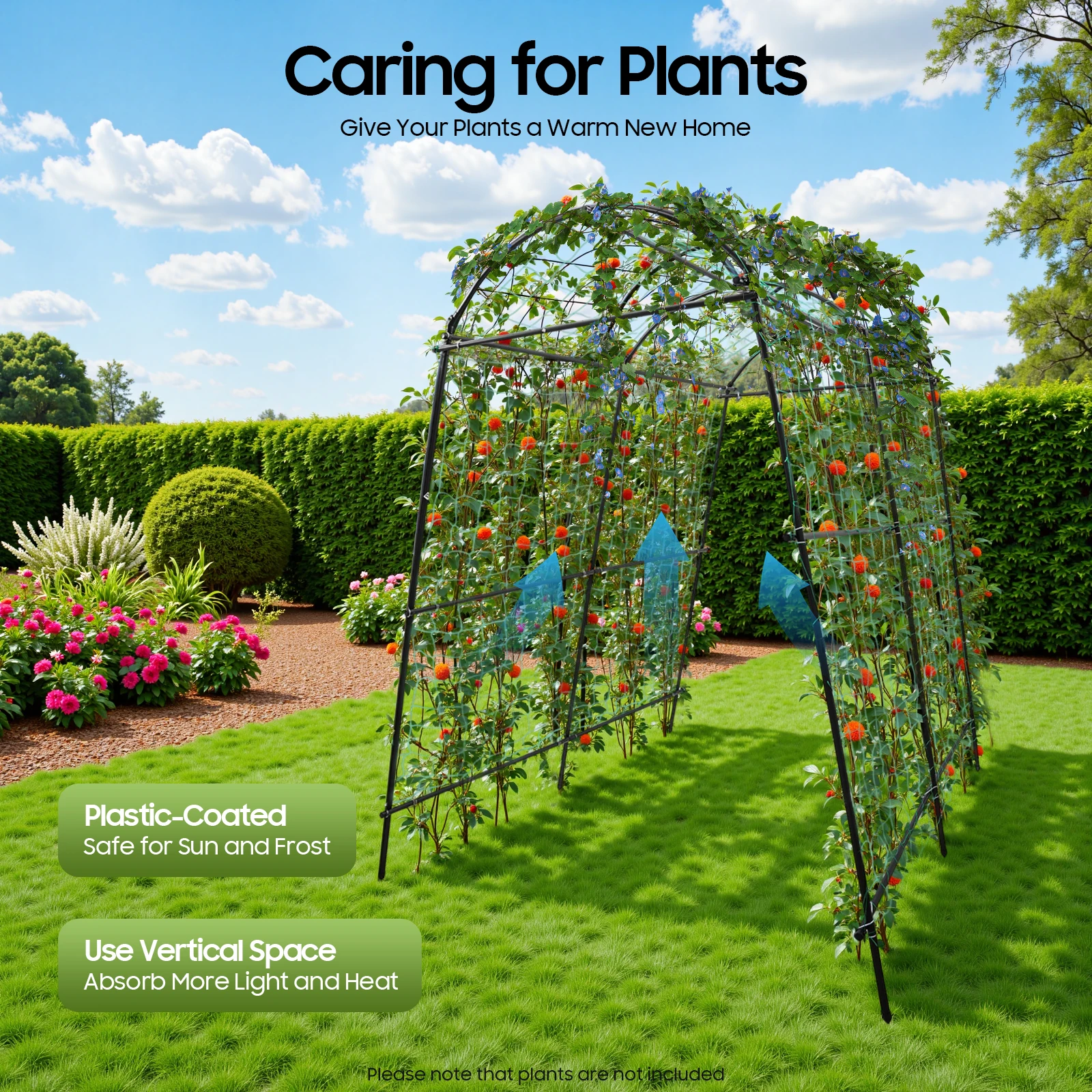 6*7,55ft Gartenrankgitter für Kletterpflanzen – Garten-Tunnelrankgitter aus Metall, gewölbter Gurkenständer mit Kletternetz für Erbsen und Rosen
