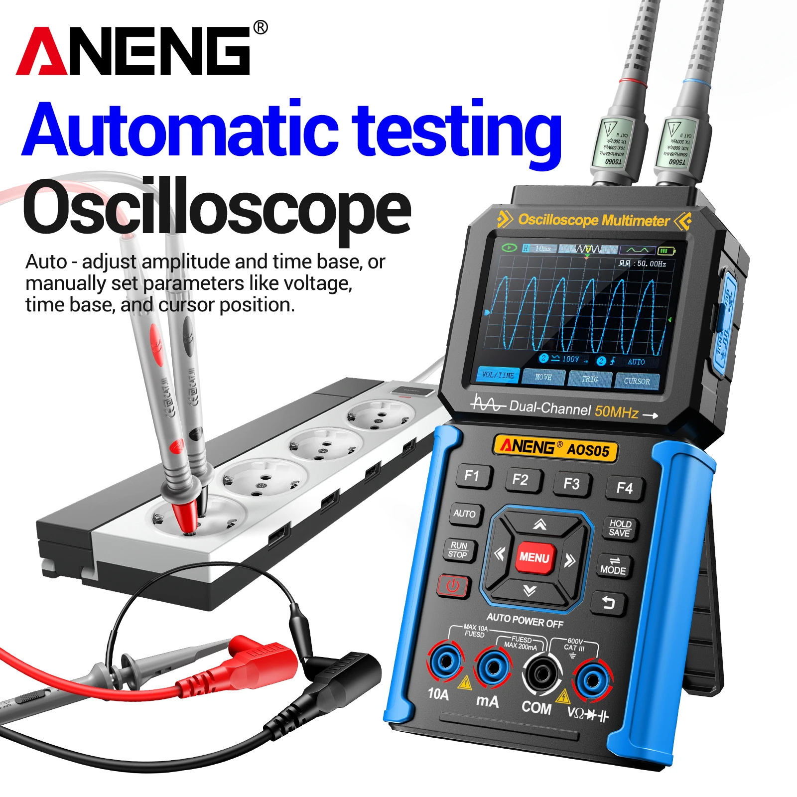 ANENG AOS05 3‑in‑1 Handheld Oscilloscope Multimeter Signal‑Generator 50MHz 200MSa/s Dual‑channel Multi‑Waveform Repair Tool