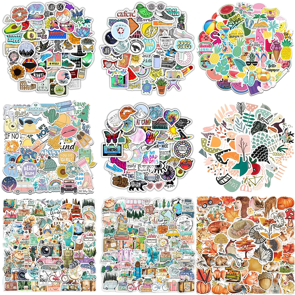 10/30/50PCS Cartoon Small Fresh Color Plant Flower Graffiti Diary Laptop Study Room Scrapbooking Decorative Stickers Wholesale