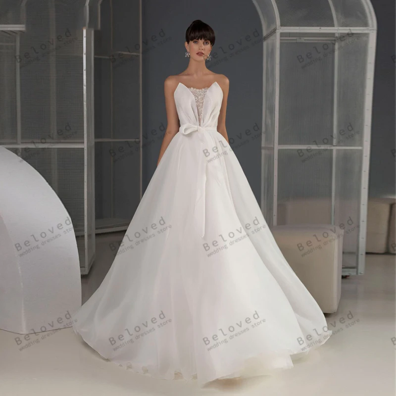 

Modern Wedding Dresses Strapless Sleeveless Sexy Bridal Gowns A-Line Tulle Tiered Robes For Formal Party Vestidos De Novia 2024