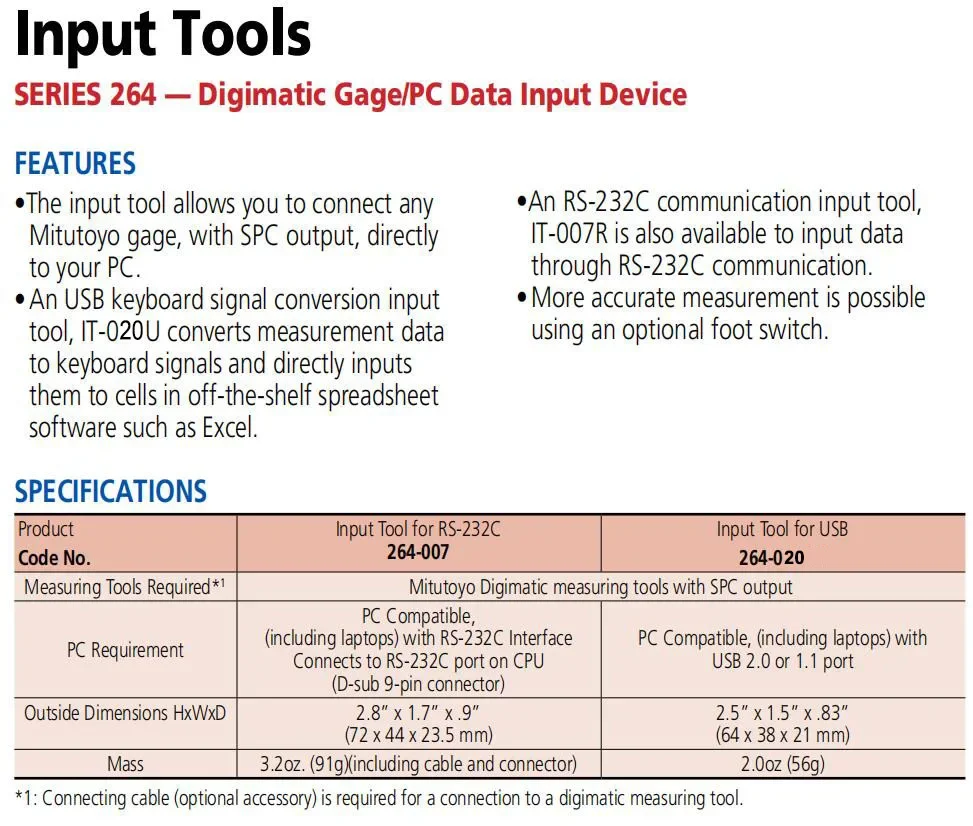 ميتوتويو 264-020 IT-020U 264-007 IT-007R SPC أداة إدخال البيانات
